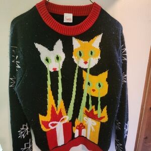 Black Sweater with Cat and Gift Design